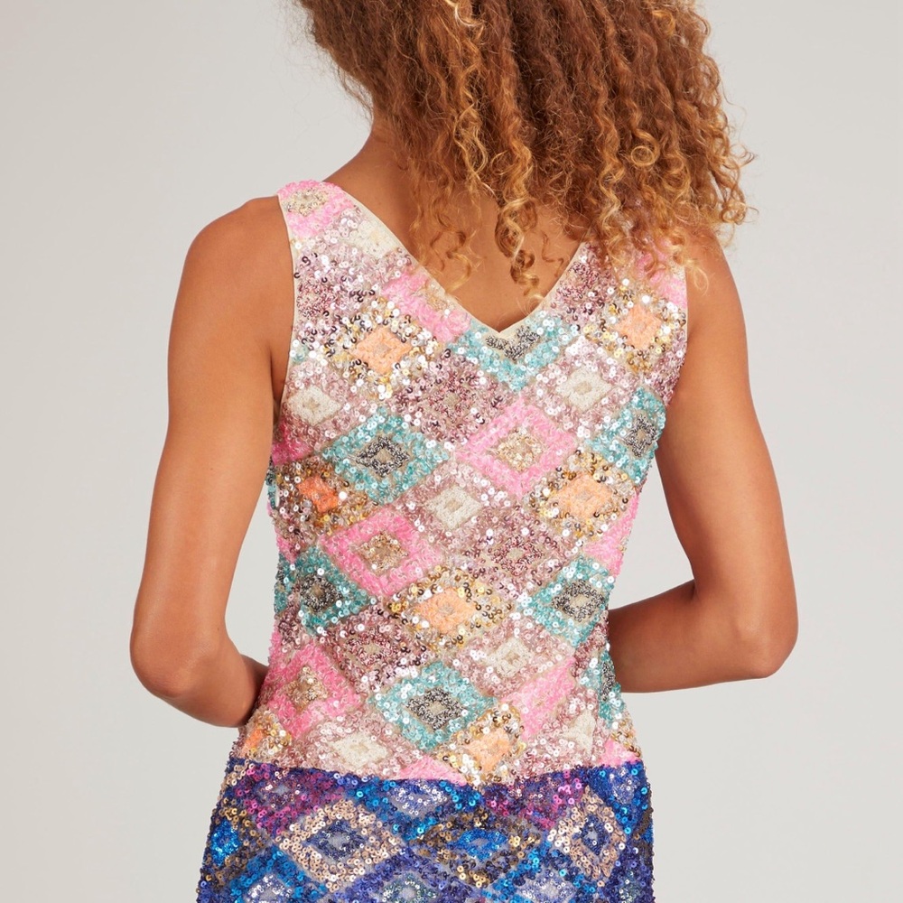Rachel Comey Carissa Dress Colorful Sequin Mini V Neck Shift Party 2 - Picture 12 of 12